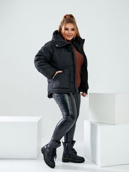 Женская стеганая куртка с капюшоном из плащевки YN7124 размер 48/52, цвет черный | Зображення 6