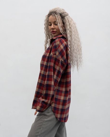 Женская фланелевая рубашка в клетку на пуговицах свободная, MN0003  цвет красный, размер 2XL/3XL | Зображення 1