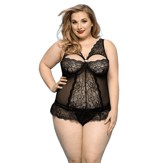 Корсет и стринги JSY «Скромница Брук» Черный Plus Size (XL/2XL/3XL) | Зображення 1