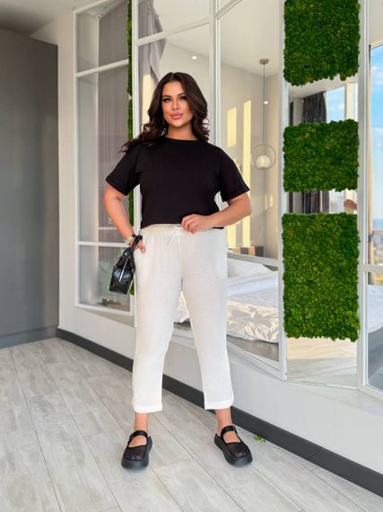 Женские льняные укороченные штаны с подворотом FZ905 цвет белый размер 42/44 | Зображення 3