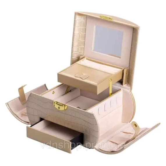 Скринька для прикрас з еко шкіри 3 яруси із замком органайзер для ювелірних виробів HP-5-21GOLD | Зображення 6