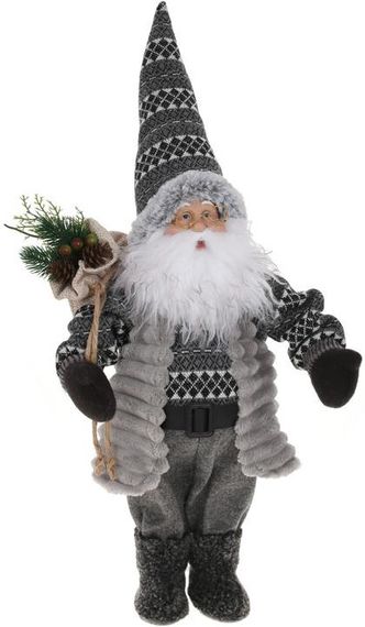 Интерьерная новогодняя фигурка Santa с мешком подарков 45см в сером