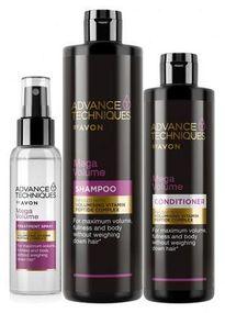 Набір для волосся Avon Advance Techniques Мега об'єм 3 в 1 Шампунь 400 мл Бальзам-кондиціонер 250 мл Сироватка-спрей 100 мл