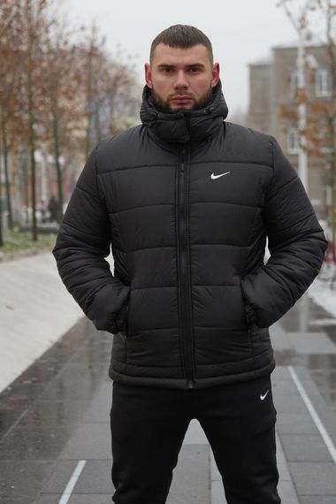 Комплект чоловічий Nike: куртка зимова "Frost" чорна + штани з тринитки утеплені чорні | Зображення 1