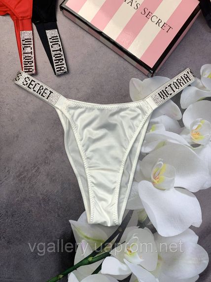 Жіночі трусики Вікторія Сікрет зі стразами, трусики бразиліана Victoria's Secret, модні трусики танга Білий, XL