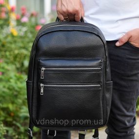 Міський чоловічий рюкзак із натуральної шкіри 41х30х17, наплічна сумка для ноутбука та документів, чорний