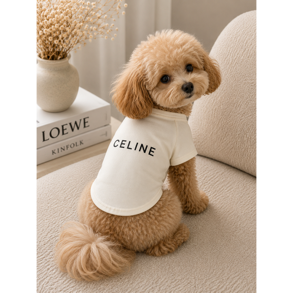 Брендовая футболка для собак Celine Beige | Стильная одежда для питомцев