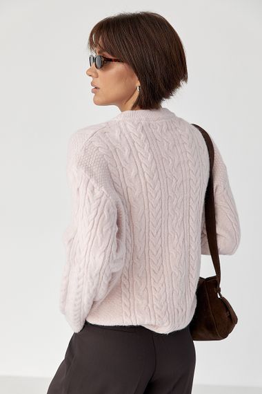В'язаний светр у косички - пудра цвет, ONE SIZE (є розміри) | Зображення 1