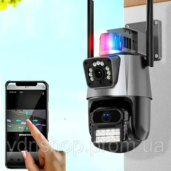 Вулична охоронна поворотна WIFI камера Dual Lens Zoom 8MP сирена, зум,  віддаленим доступом онлайн | Зображення 2