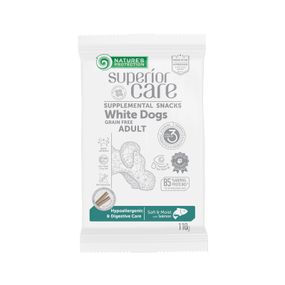 Лакомства Nature's Protection Superior Care White Dogs Hypoallergenic & Digestive Care беззерновые с лососем для взрослых собак всех пород с белым окрасом шерсти 110 гр