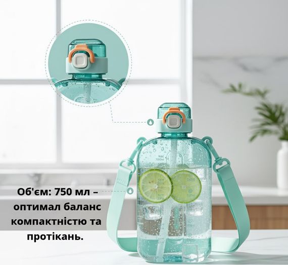 Спортивна пляшка для води SPORT (750 мл) — BPA-free пластик, берюзова | Зображення 3