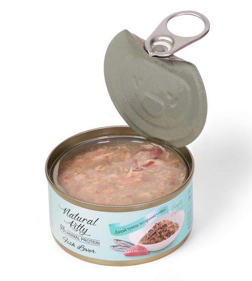 Вологий корм для котів з тунцем і сардиною Natural Kitty Meat Lover Tuna Sardine In Gravy, 70 гр | Зображення 1