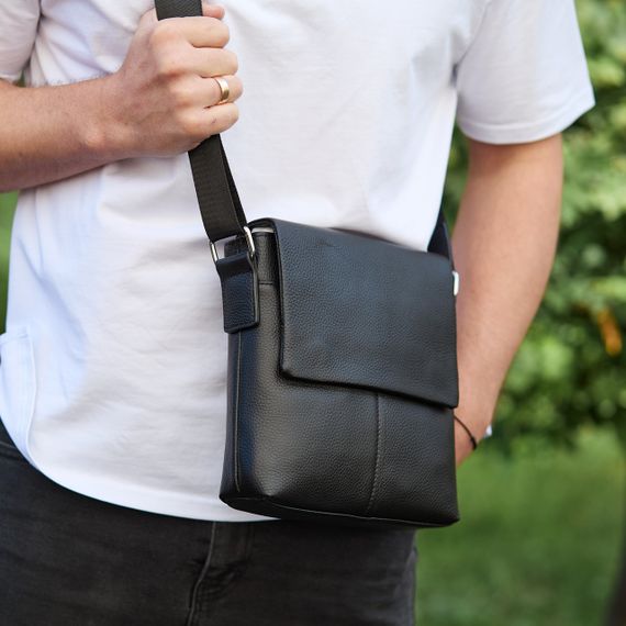 Шкіряна чоловіча сумка-месенджер через плече чорна Tiding Bag 48450 | Зображення 2