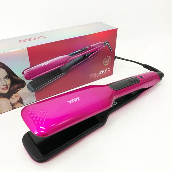 Широка праска для випрямлення волосся VGR V-506 потужністю 55 Вт з LED дисплеєм 130-210 градусів рожевий