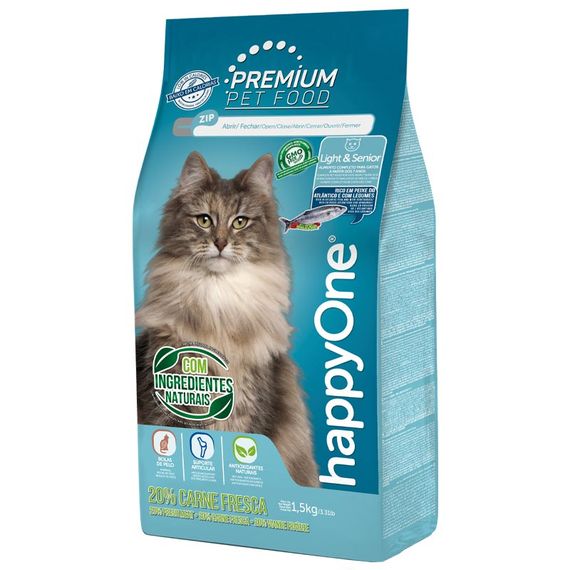 Корм happyOne Premium Cat Light&Senior Fresh Meat сухой для пожилых котов 1.5 кг