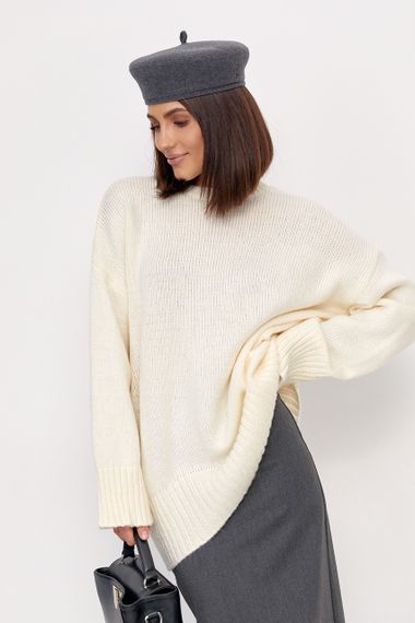 Жіноча в'язана кофта oversize - кремовий цвет, ONE SIZE (є розміри) | Зображення 3