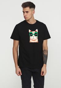 Футболка чоловіча чорна з принтом "Кіт з цукеркою", M
