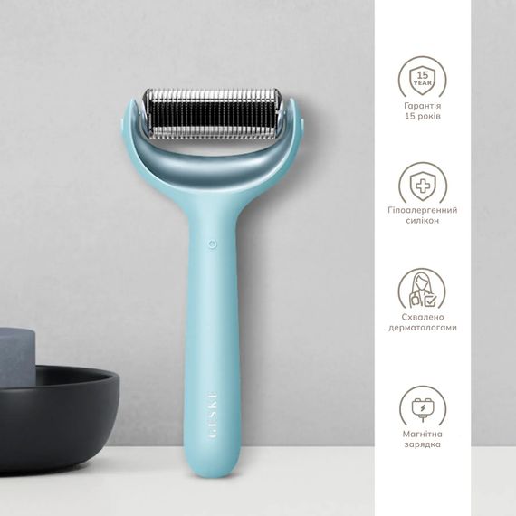 Электронный роллер для лица и тела с микроиглами GESKE MicroNeedle Face&Body Roller 8в1 gray, Бирюзовый | Зображення 2