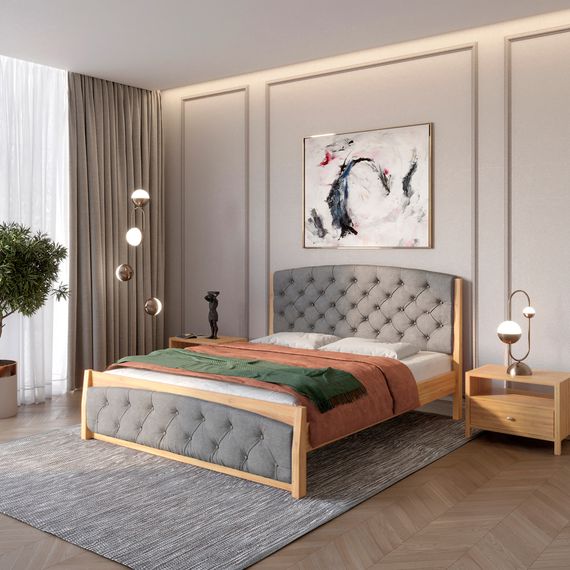 Двоспальне дерев'яне ліжко Mebigrand Мехіко Горіх світлий/Аляска 93 (Сірий) 180х190 см (MBG-12139)