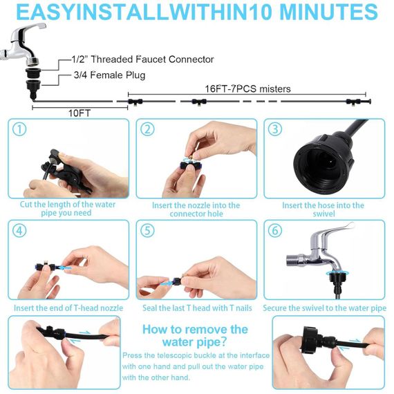 Система туманоутворення та зрошення з розпилювачем 18 м для охолодження туманом тераси саду двору альтанки туманоутворювач | Зображення 3