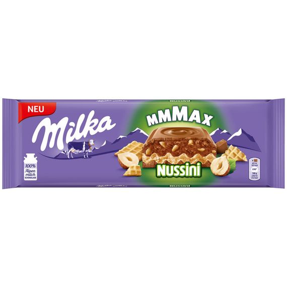 Шоколад молочний з фундуком, горіховою начинкою і печивом (вафля) Milka Nussini, 270 г Швейцарія