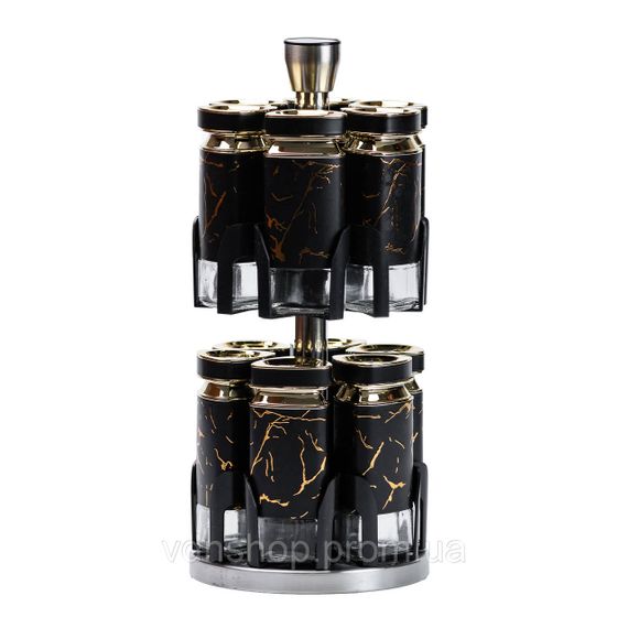 Набір для спецій на підставці 12 баночок по 120 мл, чорний мармур HP1356 | Зображення 3