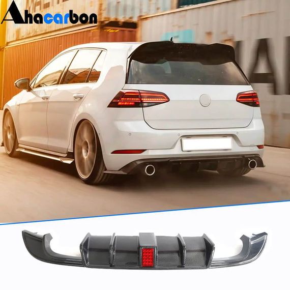 Дифузор заднього бампера (для R-Line HB 2017-2020, Карбон) для Volkswagen Golf 7/E-Golf рр
