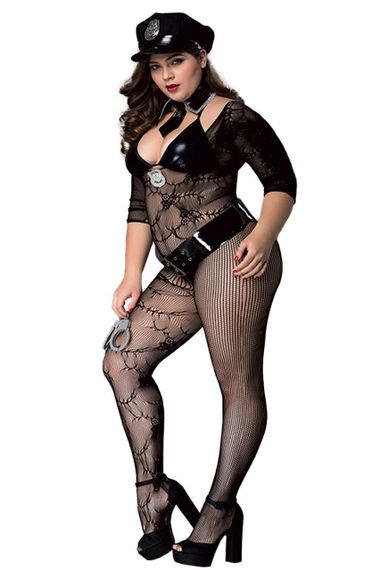 Еротичний комбінезон сітка BLACK POLICE OUTFIT XL/XXL Sex Aura | Зображення 2