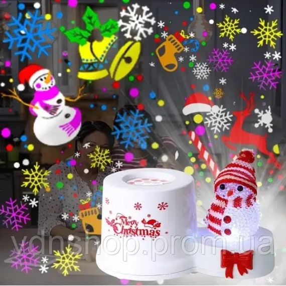 Світлодіодний новорічний проектор - нічник із фігуркою сніговика 1367-2