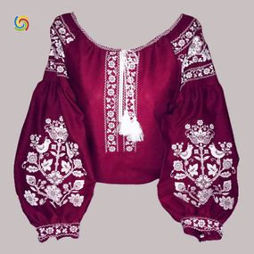 Рубашка Украинская вышиванка  444291210 цвет бордовый размер XL/XXL