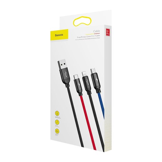 Дата кабель USB 2.0 AM to Lightning + Micro 5P + USB-C 1.2m 5A black Baseus (CAMLT-BSY01) | Зображення 3