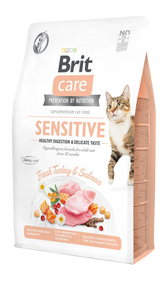 Сухой корм Brit Care Cat GF Sensitive HDigestion & Delicate Taste для взрослых котов индейка и лосось, 2 кг