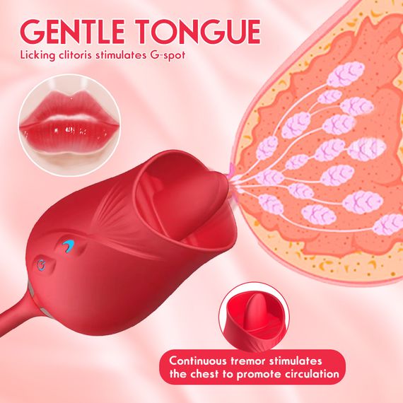 Вібромасажер "10-Mode Tongue Licking Rose Vibrator" вагінально-кліторальний Sex Aura | Зображення 4