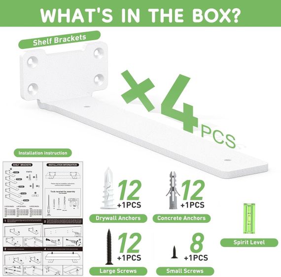 Кронштейн для полиці комплект 4 шт, настінні металеві тримачі кутові, кріплення опора для поличок 15 см білі, до 75 кг | Зображення 7