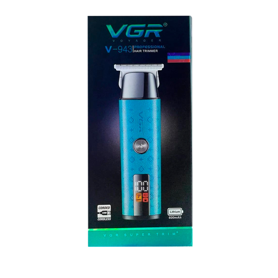 Триммер для стрижки аккумуляторный VGR V-943 BLUE, 3 насадки, LED дисплей | Зображення 3