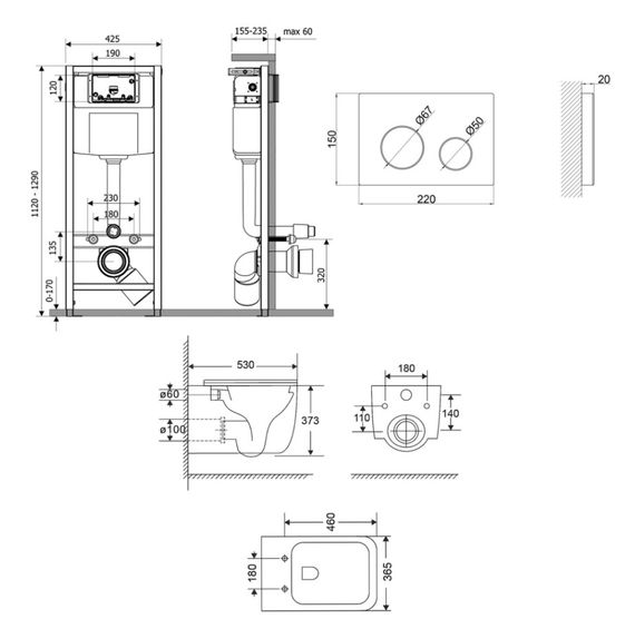 Набір Qtap Nest 4 в 1 підвісний унітаз Gemini Ultra Quiet 530х365х373 + комплект інсталяції QT2533076EUQMB46168 | Зображення 1