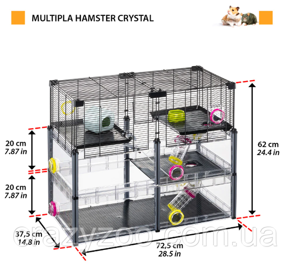 Модульна клітка для хом'яків та мишей Ferplast Multipla Hamster Crystal з аксесуарами чорна 72.5x37.5x62 см 57007617 | Зображення 1