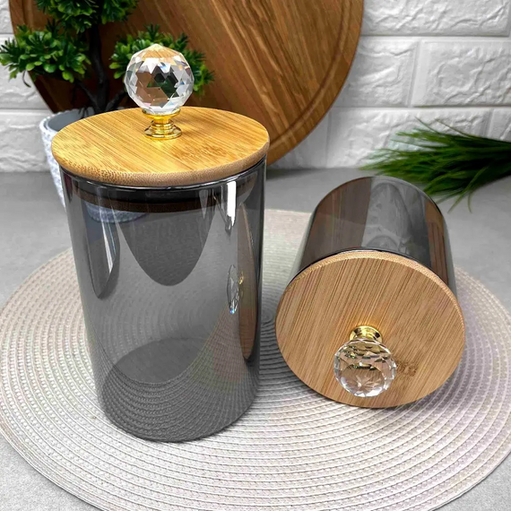 Банка для хранения Smokey Crystal GK-5546 750 мл стекло с бамбуковой крышкой и декоративной ручкой Серебристый | Зображення 3