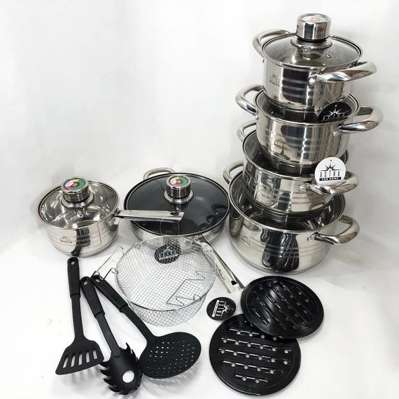 Кастрюли с прозрачными крышками, Фирменные наборы кастрюль, Набор посуды для любых плит JX-26 | Зображення 3