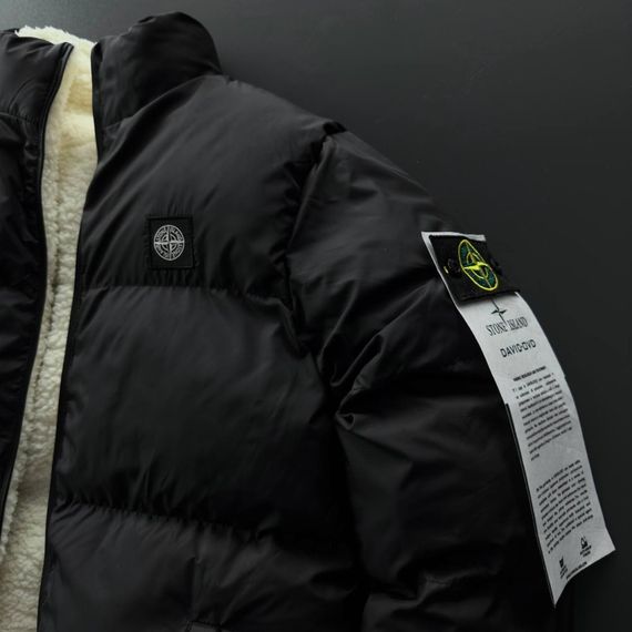 Двостороння куртка Stone Island чорна плащівка та біла тедді | Зображення 7