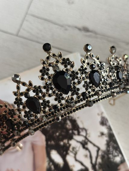 Тіара, корона з кристалами Чорний із золотом One size 13,5см (2029) | Зображення 7