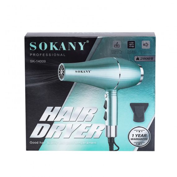 Фен для волосся Sokany SK-14009 з двома концентраторами зелений | Зображення 4