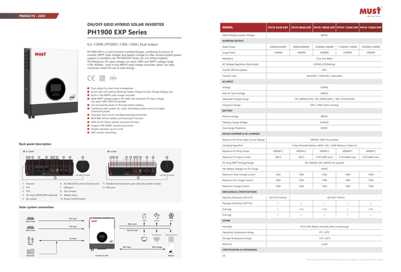 Гібридний сонячний інвертор 10 кВт Must PH19-10048 EXP 2MPPT | Зображення 3