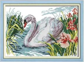 Набір для вишивання за нанесеною на канву схемою "Swan 2".AIDA 14CT printed , 40*29 см