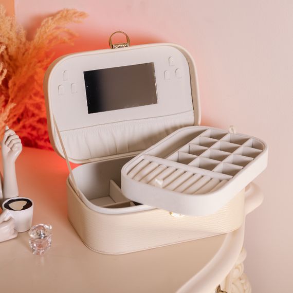 Скринька для прикрас з еко шкіри 2 яруси із замком органайзер для ювелірних виробів | Зображення 6