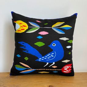 Подушка диванная с бархата Птица и цветок 45x45 см (45BP_23J008)