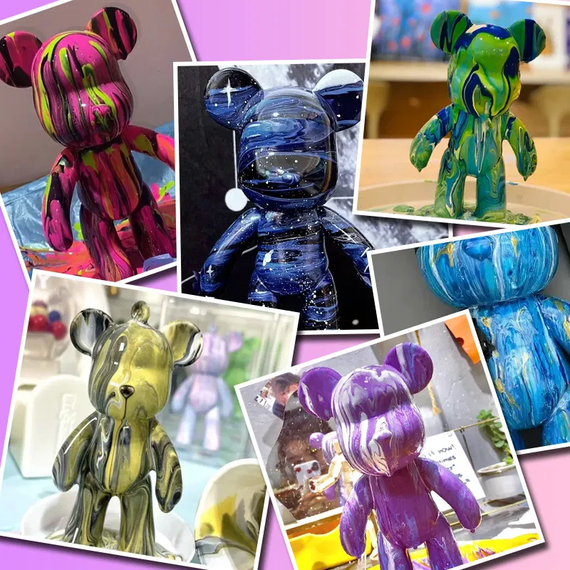 Флюидный мишка DIY Creative Fluid Bear с красками 3 шт / Набор раскраска для творчества медвежонок | Зображення 2