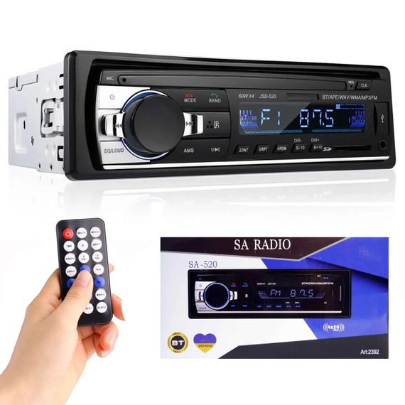 Автомагнітола з Bluetooth, 1DIN, MP3-SA-520 ISO / Магнітола з LED підсвіткою в авто / Магнітофон в машину