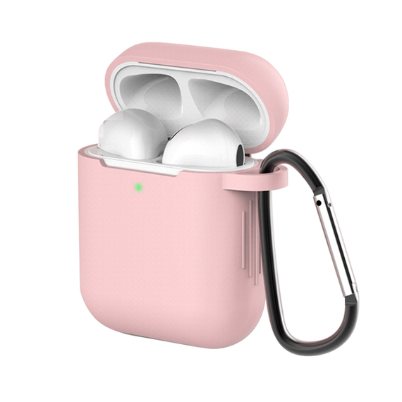 Защитный силиконовый чехол для Apple AirPods Skatolly с карабином, Розовый