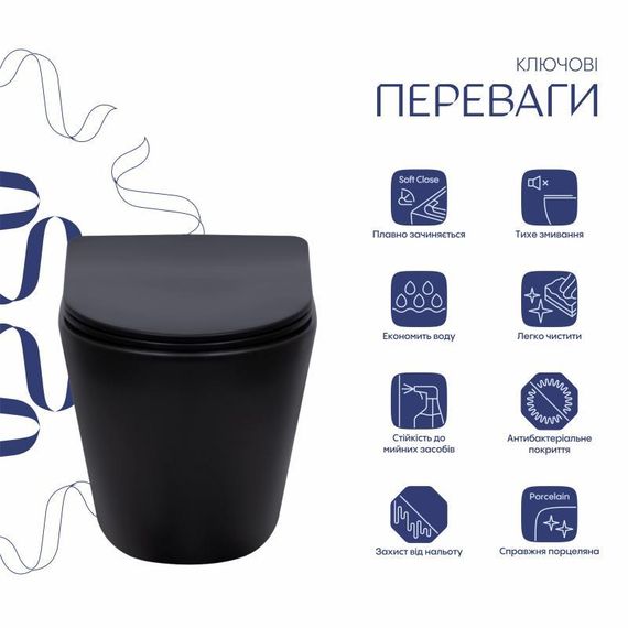 Унітаз підвісний Qtap Scorpio Ultra Quiet безобідковий з сидінням Soft-close MATT BLACK QT14332380AMB | Зображення 2